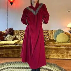 Vtg Vanity Fair Metallic Trim Velour Night Gown Robe Size Large